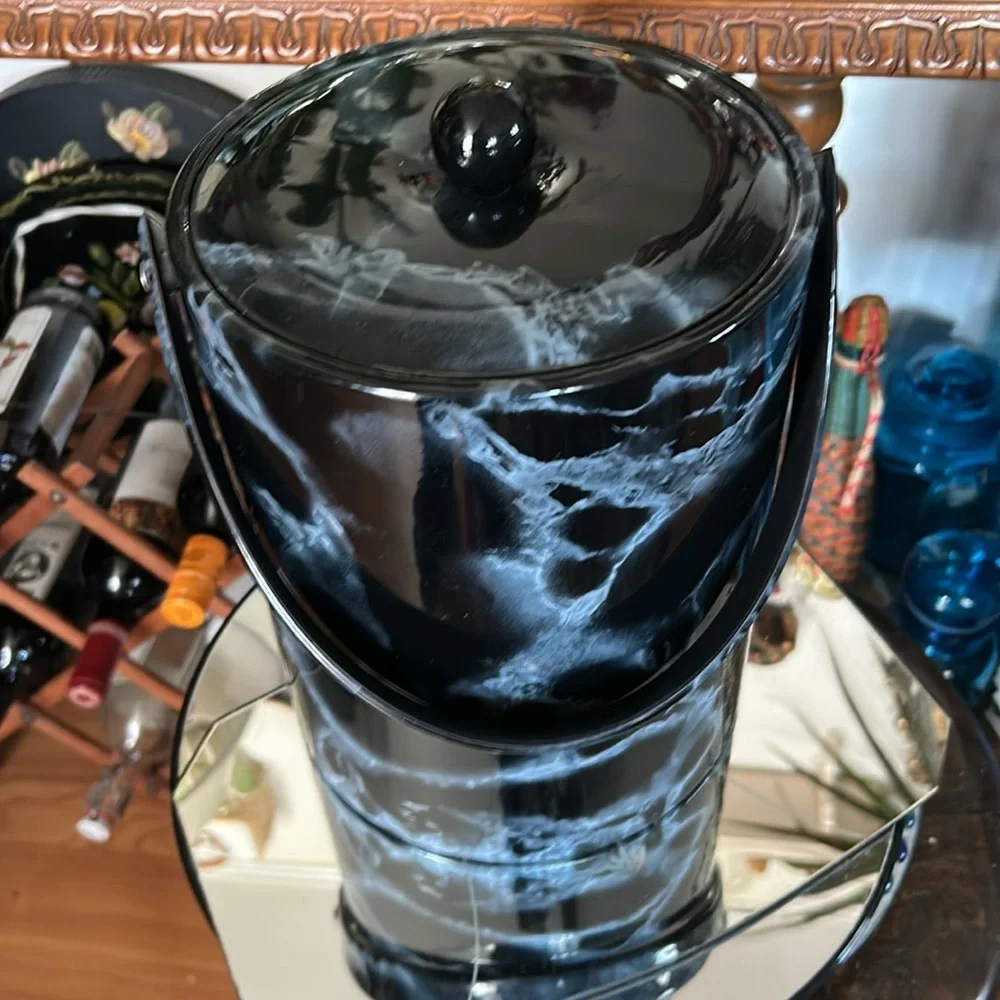 Vintage Black MARBLE ICE BUCKET